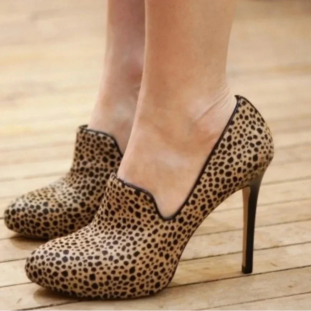 Ann Taylor Leopard Print High Heel Booties - Tan and Black